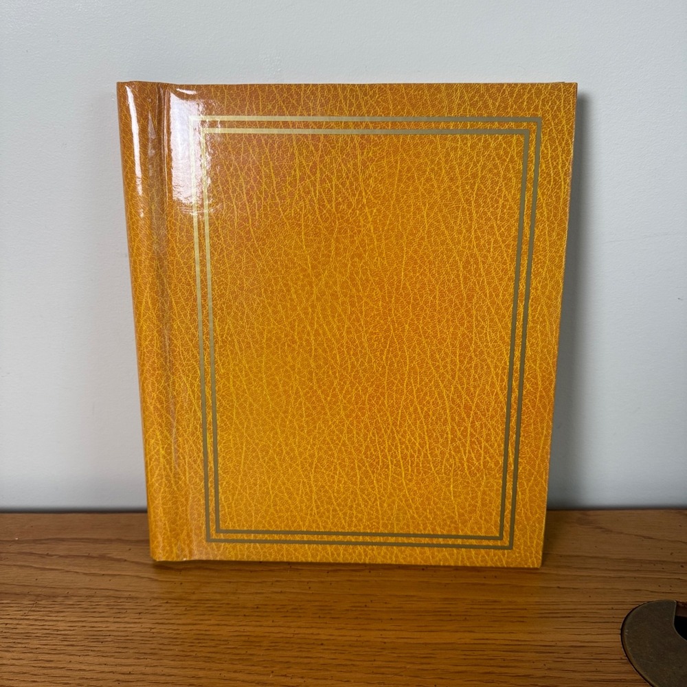 Vintage 1970s Mustard‎ Yellow Gold Photo Album Scrapbook Faux Leather Print
